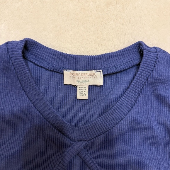 Pull&Bear Ribbed Knit Top in Deep Blue Medium - Picture 2 of 3